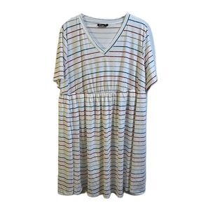 Bloomchic Striped V Neck Midi Dress White and Rainbow Size US 18-20
